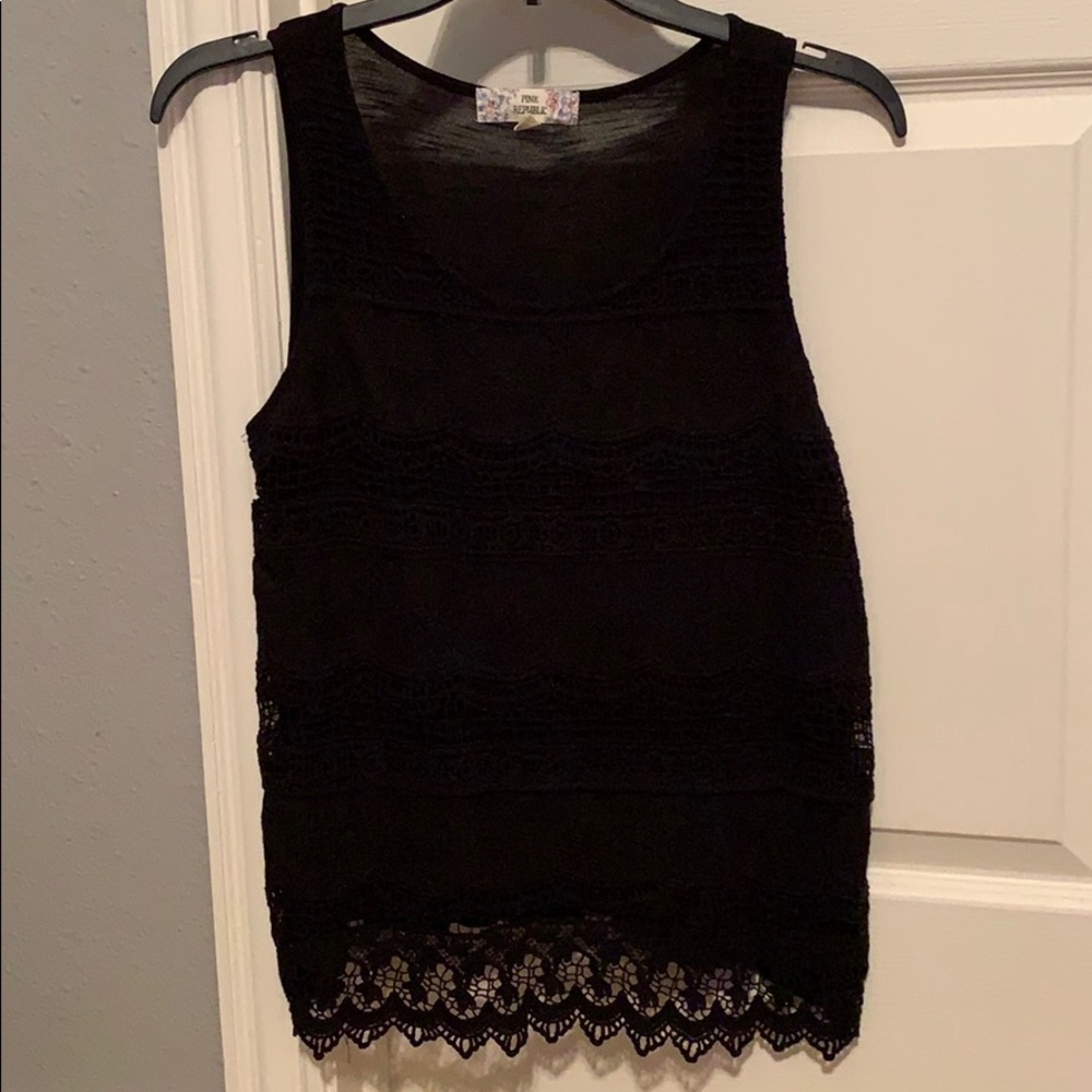 Pink republic black tank with lace detail on front
